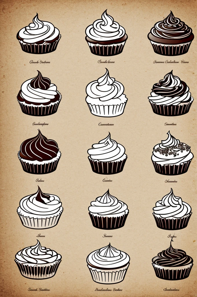 Desserts in line art