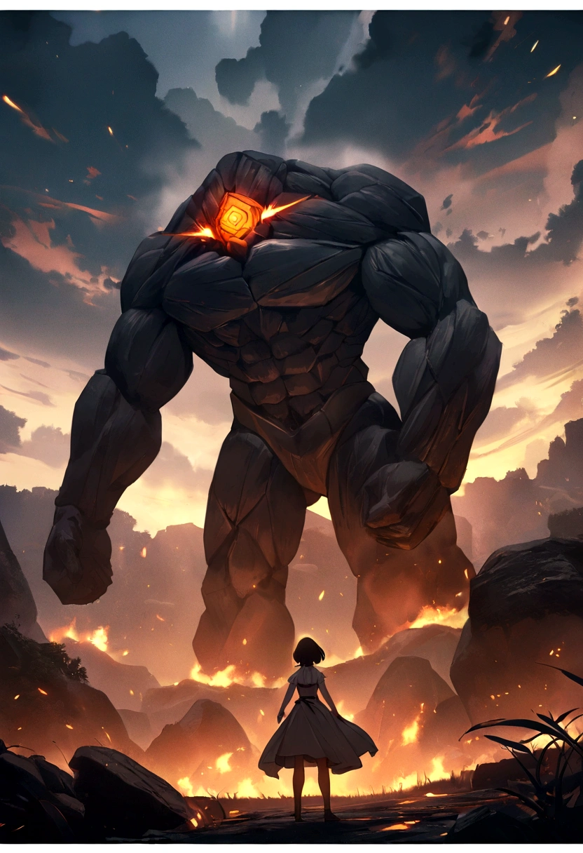 2D powers to create short hair girl fire stone golem
