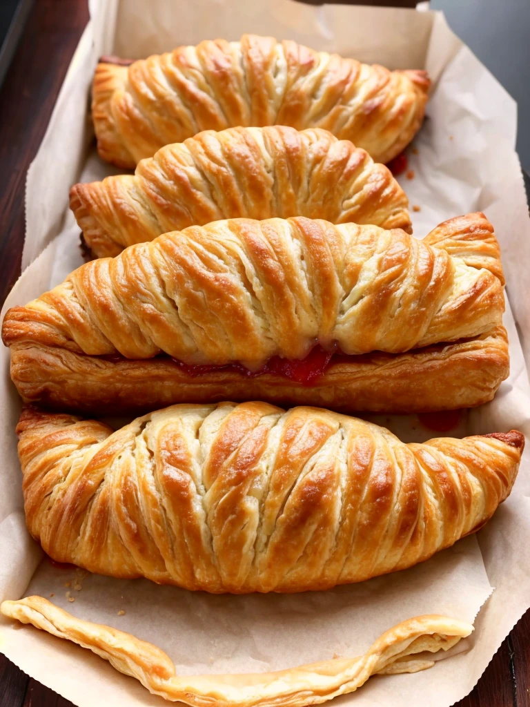 juicy pastry open in half, the middle of the pastry must contain meat and there must be smoke coming out of the middle