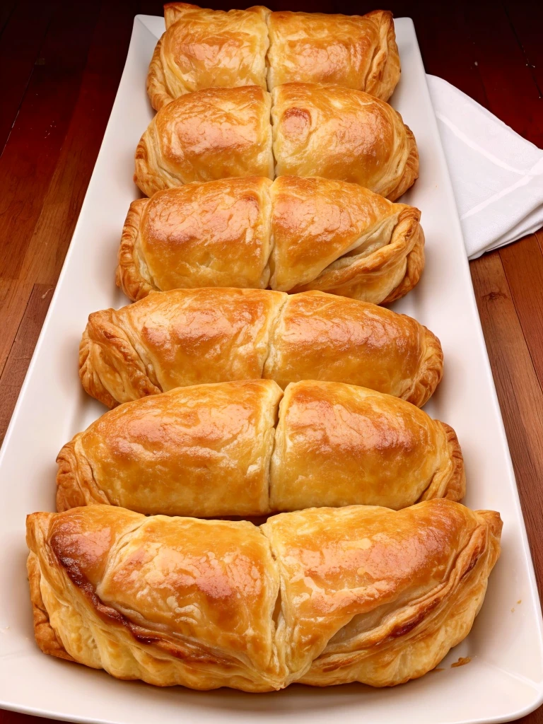 juicy pastry open in half, the middle of the pastry must contain meat and there must be smoke coming out of the middle