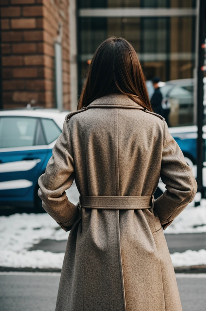 Woman in a coat from behind