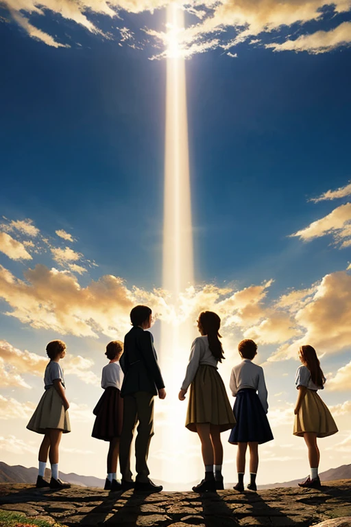 ((Best Quality)), ((masterpiece)), (Detailed) (anime) a group of people in front of a ray of light