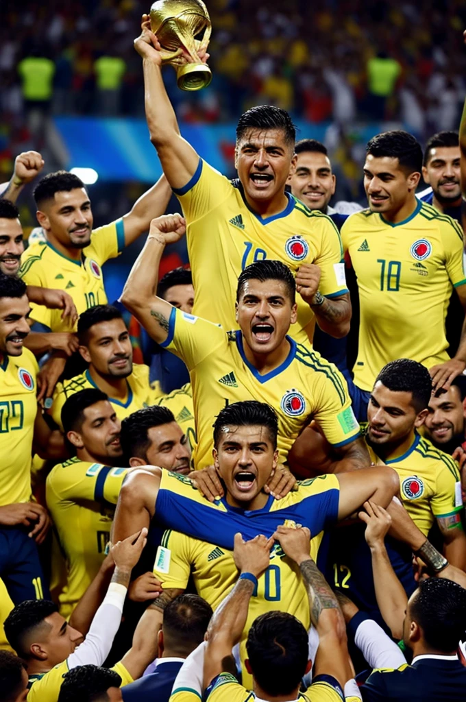 Lucho Díaz lifting the world cup with the Colombian team 