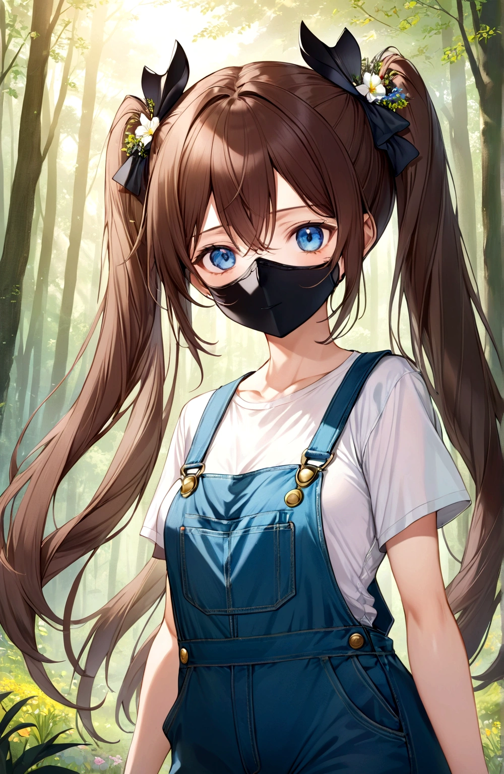 A woman in overalls and a lab coat, with long twin tails, (best quality,4k,8k,highres,masterpiece:1.2),ultra-detailed,(realistic,photorealistic,photo-realistic:1.37),detailed facial features, beautiful detailed eyes, sexy, extremely detailed eyes and face, long eyelashes, science laboratory, advanced technology, futuristic, intricate details, cinematic lighting, warm color palette, dramatic shadows