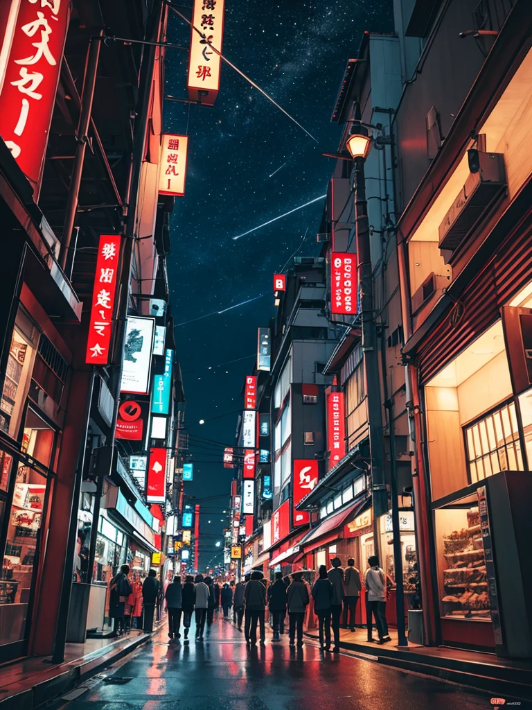 ((best quality)), ((masterpiece)), (detailed), illustration, abstract, japanese street, night sky, tokyo, cyberpunk