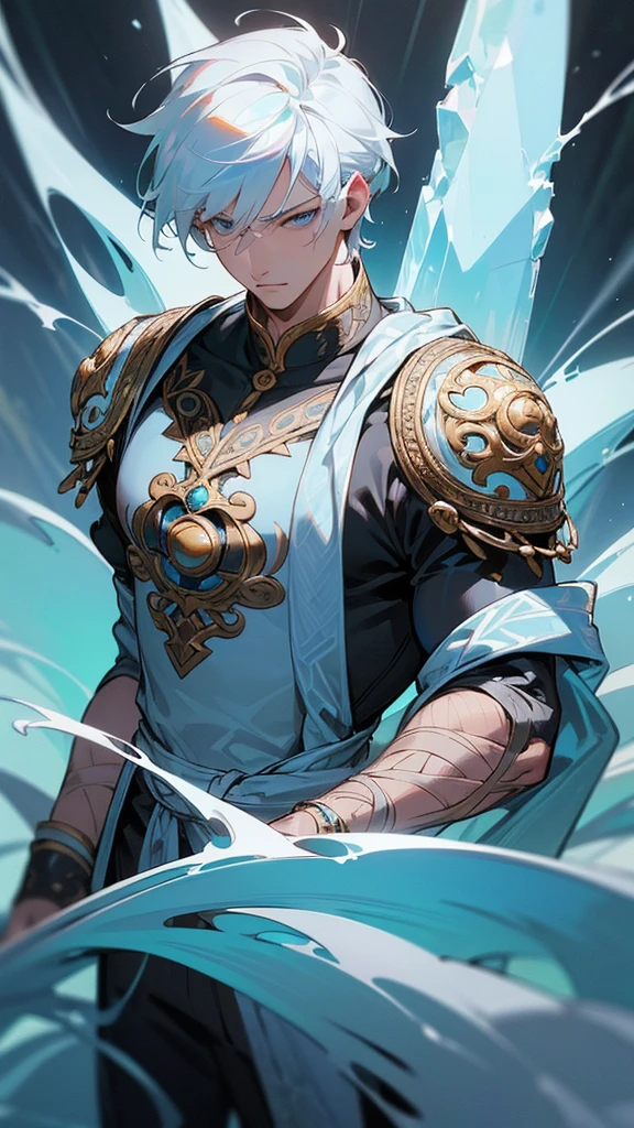 Youngh naughty man, male, muscles, (White hair:1.2, cute hair style, detailed short hair), (((blue and white eyes:1.3))), intricate eyes, beautiful detailed Olhos, symmetrical Olhos, big eyes:1.5, handsome naughty man, naughty man:1.5, 1 naughty man, (male, Muscle, 1 naughty man, 1 naughty man, breastplate, naughty man chest, muscular), Youngh, ((1 male, 1 male, 1 naughty man, naughty man, male gender:1.5, handsome naughty man, male focus)),

serious face, mellow,

(Glace leaving the body and around), (white  hair, blue eyes with white), (muscle body), holding silver white stick, (((intricate outfit, intricate clothes, embroidered clothing, ornate outfit, Embroidered clothes, ornate clothes))), (((crystal clothing, above all, black clothing, black leagwear))),

(dynamic pose:1.0), serious and mellow, (centred, scale to fit dimensions, rule of thirds),

((frozen forest, Glace, mysterious atmosphere)), with cold aura, scenario:1.25, intricate scenario, ((frozen forest background)),

(Glossy inverno ornaments), high resolution, sharp focus, (ultra detaild, extremely detaild), (photorealistic art:1.37), (extremely detaild CG unity 8k wallpaper), (((swirly vibrant colors, vibrant theme))), (intricate), (work of art), (best qualityer), artistic photography, (photograph taken by sldr), (intricate background), perfect rendered face, perfect face details, lifelike face, photo realist, ((intricate detail)), (((Reality))).
