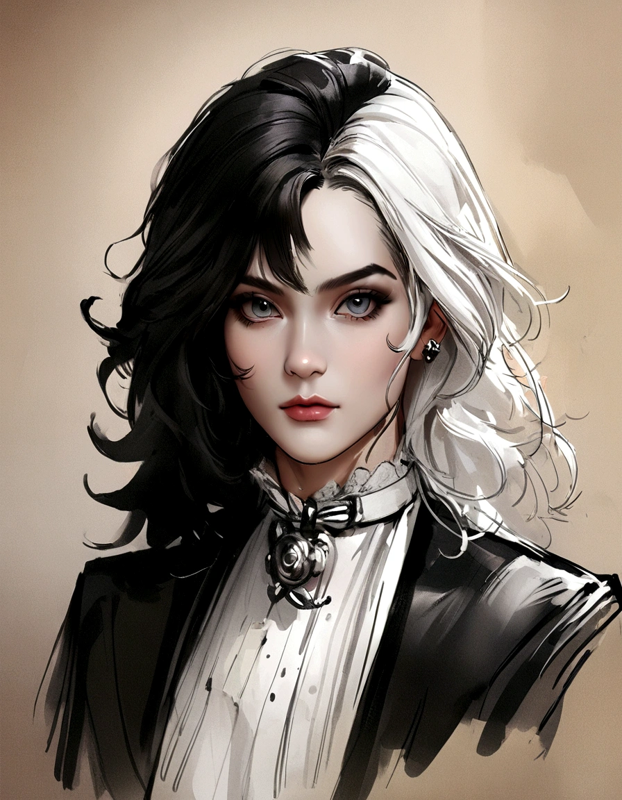 A sketch drawing of the harlequin character, skullish, hyperrealisti, artistic, everything black and white