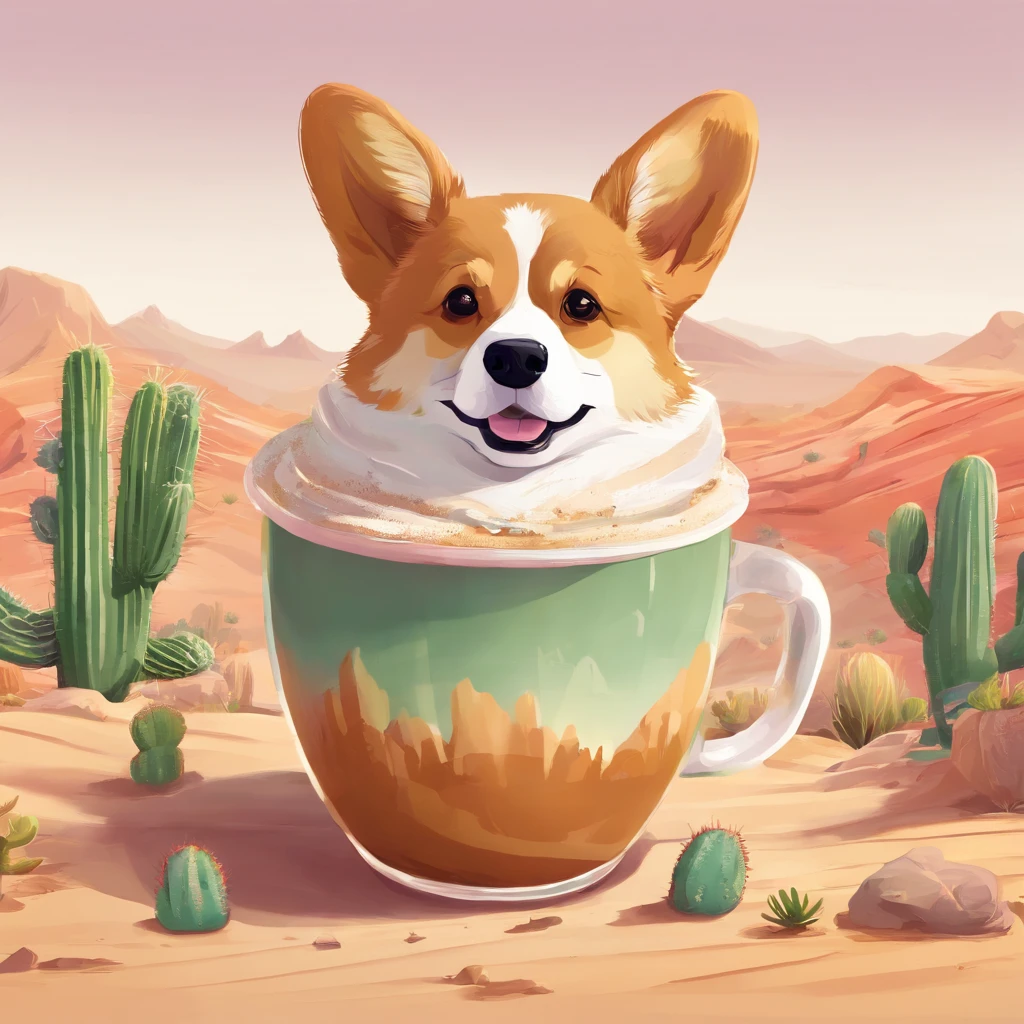 unique, Cartoon cup in the shape of a     cute corgi   Fraappuccino colorido estilo Starbucks, 

Desert Oasis Background Desert Oasis Cactus Cactus Background