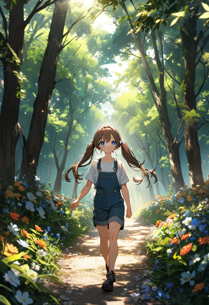 A woman in overalls and a lab coat, with long twin tails, (best quality,4k,8k,highres,masterpiece:1.2),ultra-detailed,(realistic,photorealistic,photo-realistic:1.37),detailed facial features, beautiful detailed eyes, sexy, extremely detailed eyes and face, long eyelashes, science laboratory, advanced technology, futuristic, intricate details, cinematic lighting, warm color palette, dramatic shadows