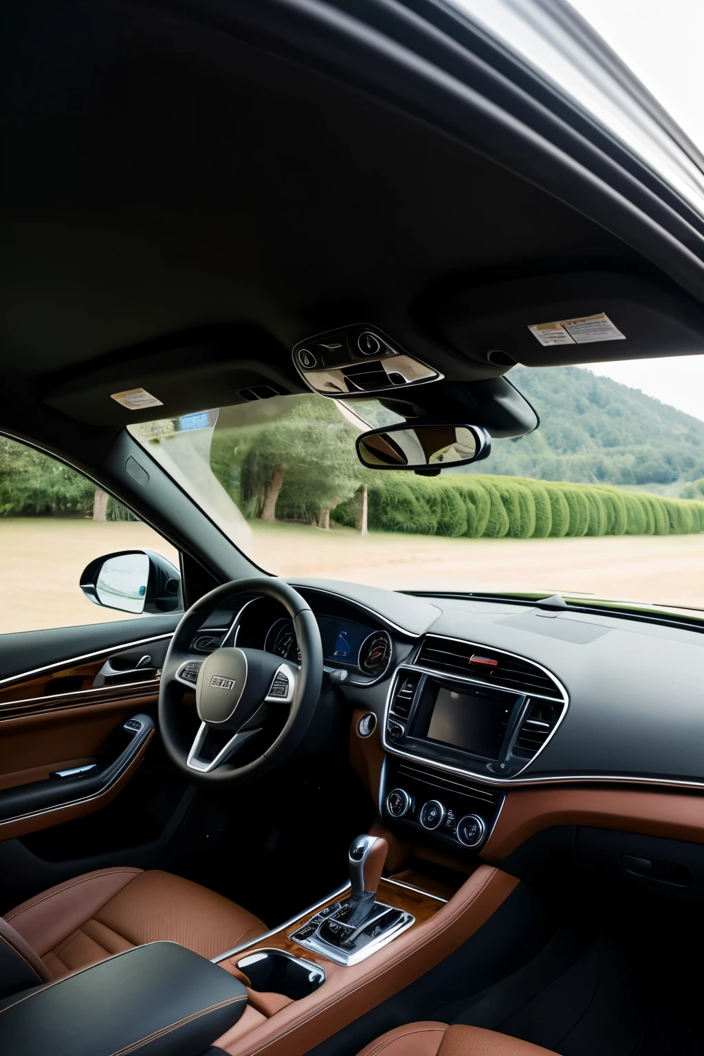 ((Best Quality)), ((masterpiece)), (Detailed), a car from inside on the driver's side