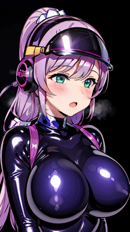 1 girl,NsfW,Helmet,(( brainwashing, visor)), wire, Nozomi Tojo ,(lovelive),clavicle, Eyes glowing purple,huge breasts,absurdists, brainwashing,empty eyes, ((No expression,erasure of emotions)), (black latex tight bodysuit),look away , Whole body shape,(highest quality、4K、8K、High resolution、must have:1.2)、Super detailed、(reality、It is realistic.、Realistic:1.37)、ticker、hyper HD、studio lighting、ultra definition paint、sharp focus、Physically based rendering、extreme details、Professional specifications、vibrancy and color、blurry、sports portrait、landscape、horror style、anime big breast、sf、photograph、concept artist、five fingers, perfect body,  {{{masterpiece}}}, {{{highest quality}}}, {{Super detailed}}, {shape}, {{very delicate and beautiful}},Improved cost performance、all roles、Canon 5D MK4でphotograph、photograph, Open clothes、Breast milk squirting