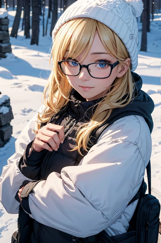 最high quality, high quality, High resolution, high quality texture, high quality shadows, High resolution, Beautiful details, Detailed CG, Detailed Texture, Realistic representation of face, Realistic, colorful, delicate, Cinematic Light, Side light, Lens flare, Ray Tracing, sharp concentrated, (1 Girl,concentrated:1.3), ( Intricate details, compensate, PureErosFaceV1:0.5), (細部まで美しいdelicateな顔, 緻密で美しいdelicateな瞳, Perfect Facial Proportions, Dense skin, Optimal ratio of four fingers to one thumb, Modest chest, Beautiful Hips, Smooth upper abdomen, blue eyes ,cold weather jacket ,cold weather pants ,knit hat ,cold weather gloves ,trekking backpack ,glasses ,hiking,lapland ,snow field ,long trail ,adventure journey ,night,Northern Lights ,winter,the gaze of true love, lips of temptation, A look full of compassion ,a smile full of love, i love you, Acting lovey-dovey, waist up, 35 years old, hiking,house wife, air fortress hair, blonde hair