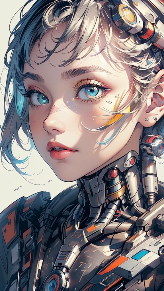 (((masterpiece, highest quality))),(((solo:1.2))),(((1girl:1.2))),32k wallpaper, very detailed,(((((portfolio))))),(((((Close-up))))),(((((bust up))))),((((more various angle)))),(((highlight))),((((heterochromia)))),(((complete. detailed face))),((((Extremely talented)))),(((((most complicated machine))))),(((genius mechanic))),((Overall colorfully)),(((cyborg))),