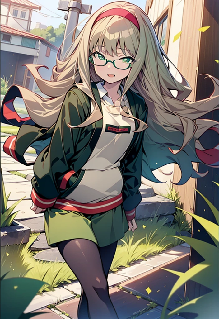 minami yume ,sss Dynazenon ,Long Hair, Brown Hair, (Green Eyes:1.5) ,Center of chest,hair band,happy smile, smile, Open your mouth, Black-rimmed glasses,Oversized red hoodie,Blue long skirt,short boots,Walking,whole bodyがイラストに入るように
break looking at viewer, whole body,
break outdoors, Building district,
break (masterpiece:1.2), Highest quality, High resolution, unity 8k wallpaper, (shape:0.8), (Beautiful and beautiful eyes:1.6), Highly detailed face, Perfect lighting, Extremely detailed CG, (Perfect hands, Perfect Anatomy),