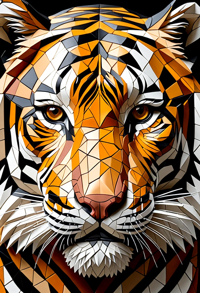 Digital 3d geometric mosaic art,tiger face,abstract,Professional painting
