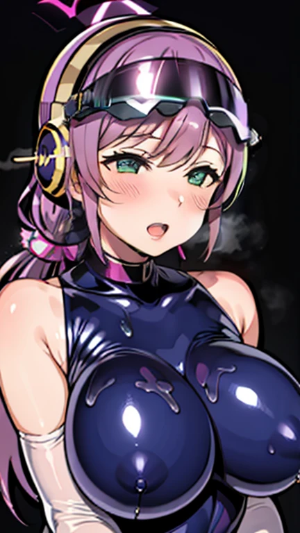1 girl,NsfW,Helmet,(( brainwashing, visor)), wire, Nozomi Tojo ,(lovelive),clavicle, Eyes glowing purple,huge breasts,absurdists, brainwashing,empty eyes, ((No expression,erasure of emotions)), (black latex tight bodysuit),look away , Whole body shape,(highest quality、4K、8K、High resolution、must have:1.2)、Super detailed、(reality、It is realistic.、Realistic:1.37)、ticker、hyper HD、studio lighting、ultra definition paint、sharp focus、Physically based rendering、extreme details、Professional specifications、vibrancy and color、blurry、sports portrait、landscape、horror style、anime big breast、sf、photograph、concept artist、five fingers, perfect body,  {{{masterpiece}}}, {{{highest quality}}}, {{Super detailed}}, {shape}, {{very delicate and beautiful}},Improved cost performance、all roles、Canon 5D MK4でphotograph、photograph, Open clothes、(Breast milk squirting)、(Nipple Pochi)、(((アヘ顔またはイキ顔)))