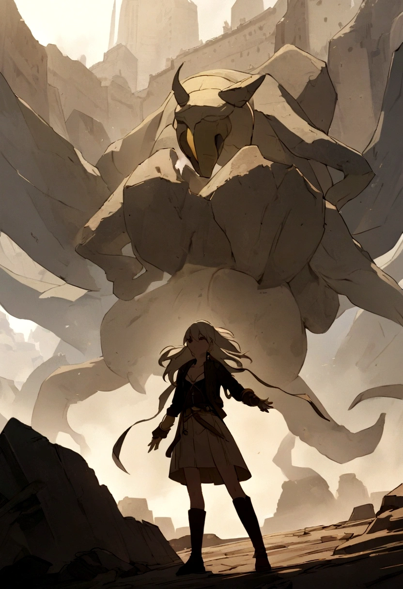 A 2D girl with the power to create lemons fighting with the creature made of stone he is fighting with Marco Negro 