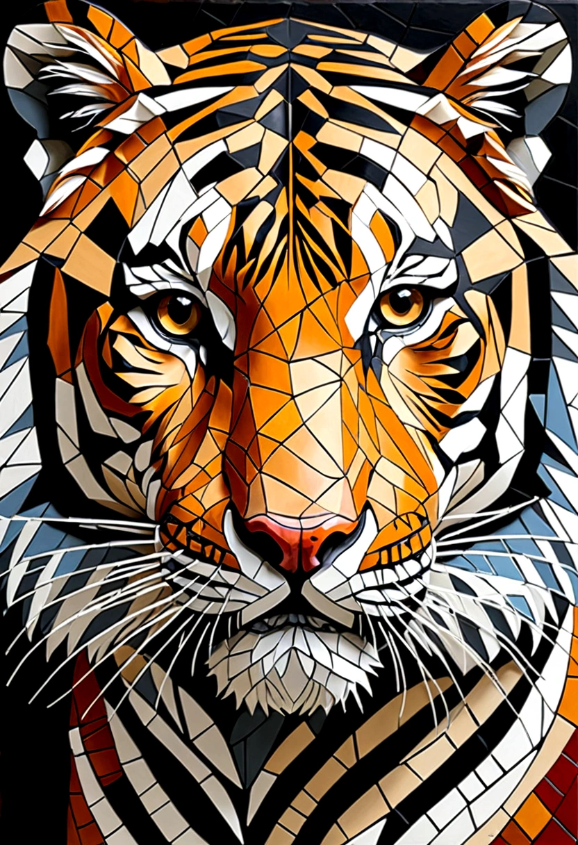 geometric mosaic art,tiger face,abstract,Professional painting