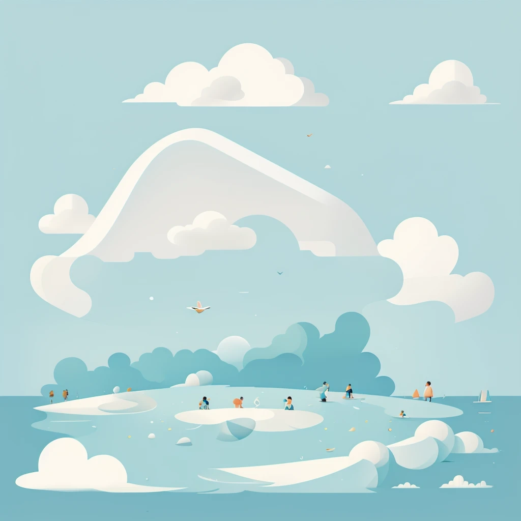 Abstract summer illustratin, minimal, vector, combination of natural and geometric, two-dimensional, using color code 00CCCC tone, cyan pastel color
