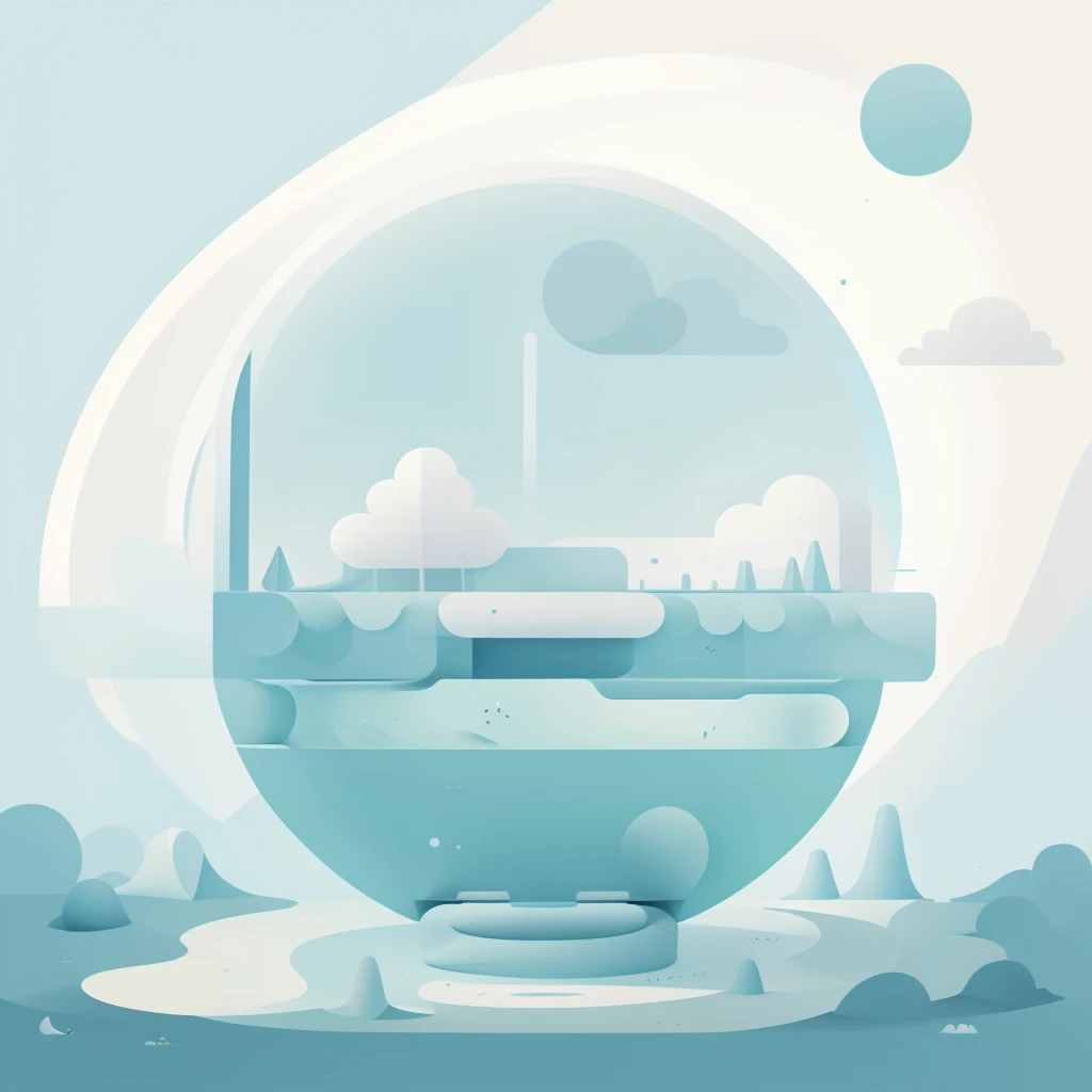 Abstract summer illustratin, minimal, vector, combination of natural and geometric, two-dimensional, using color code 00CCCC tone, cyan pastel color