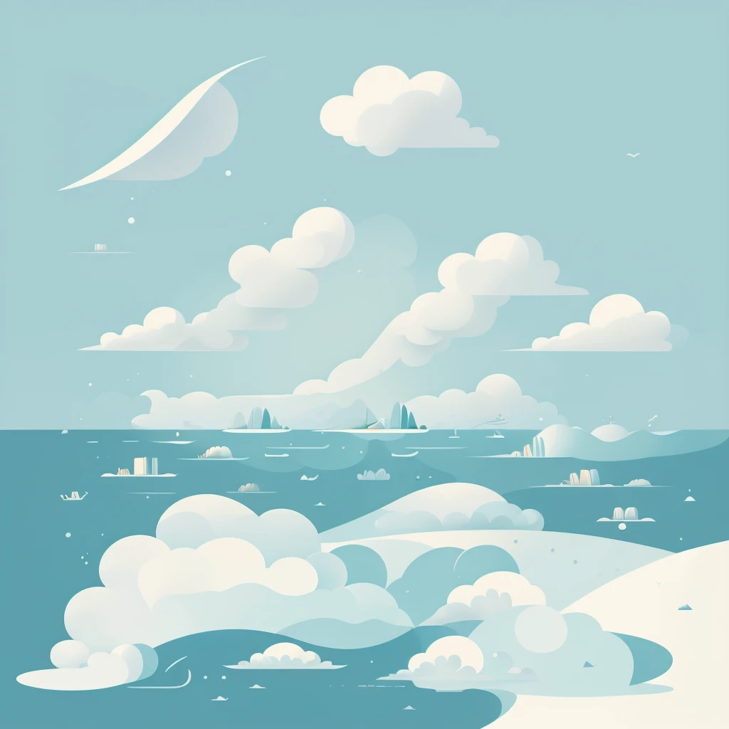 Abstract summer illustratin, minimal, vector, combination of natural and geometric, two-dimensional, using color code 00CCCC tone, cyan pastel color