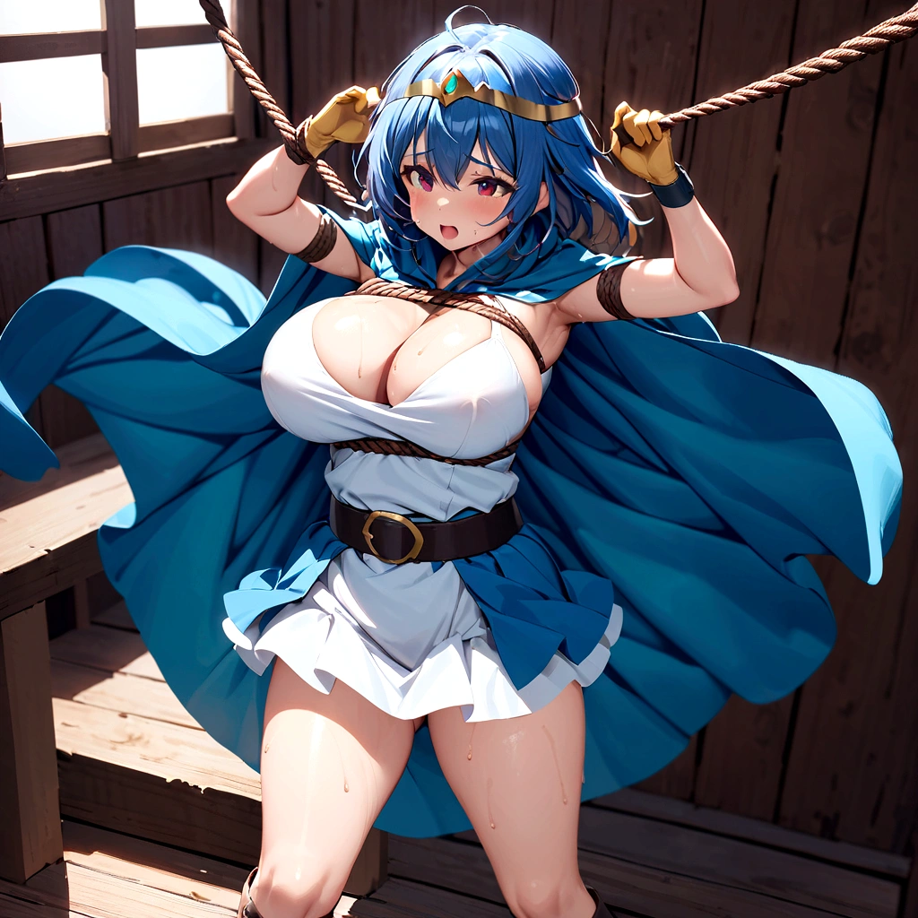 （（（（（（もっともっと服がはち切れそうなSuper big breasts:1.９））））））、（（（（Her breasts are so big they overflow from her clothes:1.９））））（（（（スカートが短すぎてWhite pantiesが覗く:9））））、（（（（White panties:1.9））））（（彼女のドレスは短すぎてWhite pantiesが覗く:1.9））、（（（White panties:1.9）））masterpiece, Highest quality,, Highly detailed background, Perfect lighting, (beautiful, Highest quality:1.1), masterpiece, Perfect Eyes, (beautiful), (erotic:1.2) Cleavage,short hair, Bright light Blue Hair, Observe the audience,(masterpiece, Highest quality:1.1), Sage_(dq3),,Blue Hair, Circlet, Normal chest, Yellow gloves,little white mini skirt dress, belt, Cape, boots, Cleavage, Expose your shoulders,Please close your eyes tightly.、Open your mouth苦しむ、Sweaty、Drenched in sweat、（Full body image:1.3）、（超巨大なCleavage:1.２）、（Super big breasts:1.２）、（Clothes are torn to shreds:1.９）、（The skirt is too short and your underwear is visible:1.８）、（下着はWhite panties:1.8）、（shibari:1.８）、（Open your mouth:1.5）、（Please close your eyes tightly.:1.8）、（Enduring Suffering:1.5）、（Put your hands behind your back:1.９）、（tied up and hung with a rope:1.9）、（the whole body is tied with a rope:1.９）、（My clothes are soaked and shiny..:1.5）、（Clothes are soaked and see-through:1.8）、（Plump body:1.8）、（Get down on one knee:1.8）、（息を切らしてit hurts:1.8）、（The body is tied up with rope and restrained:1.９）、（Tie your knees with a rope:２.９）、（Tie your thighs with a rope:２．９）、（My whole body is covered in bruises:1.8）、（The whole body is dirty and filthy:1.８）、（shortness of breathまたは呼吸困難:1.６）、（My whole body is full of wounds:1.8）、（My whole body is full of woundsで力尽きる:1.９）、（Exhausted:1.5）、（shortness of breath:1.８）、（it hurts:1.8）、（Being strangled with a rope:1.8）、（Suspended from above by ropes:1.9）（（超巨大なCleavage:1.９））、（（White panties:1.9））、（Her hands are tied with rope:1.９）、（Please close your eyes tightly.:1.９）、（彼女のWhite pantiesは短すぎるドレスから覗いている:1.５）、（Her clothes were torn off by the men.る:1.２）、（She blushes in embarrassment:1.５）、（Her clothes were torn off by the men.、she was almost naked。.:1.２）、（She is arching her back:1.9）、（She is looking up:1.9）、（her body is full of scars:1.９）、（the back is arched:1.9）、（Her breast size is M cup:1.9）、（（彼女はもっともっとSuper big breasts:1.９））、（She is bound by chains all over her body９）、（More and more roped off:1.9）、（shibari:２.９）、（shibari:２.9）、（Super big breasts:７.9）、（（（スカートの隙間からWhite pantiesが覗く:1.9）））、（（（She is tied up with rope:1.９）））、（（（（（（White panties:1.9））））））、（（（（（（（（（（（（（彼女は超超Drenched in sweat:７.９）））））））））））））、（（（（（（（（（（（彼女は上を向いてOpen your mouth顔を赤くして嫌がる:1.９）））））））））））、（（（（（（（（（（I&#39;m so embarrassed I blush and cry:1.9））））））））））