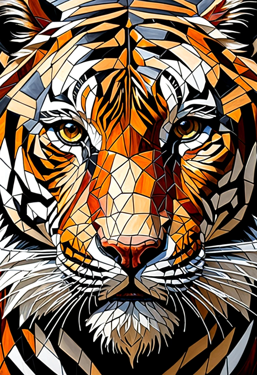 Oil Paint Geometric Mosaic Art,tiger face,abstract,Professional painting