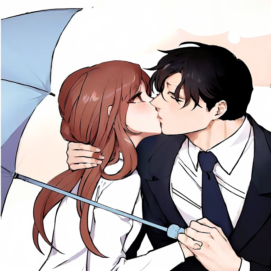 anime couple kissing under umbrella in the rain, kissing together cutely, kissing together, shoujo romance, official fanart, marton gyula kiss ( kimagu ), lovely kiss, manhwa, ( ( ( yoshinari yoh ) ) ), kissing each other, they are in love, kiss mouth to mouth, sakimichan and frank franzzeta