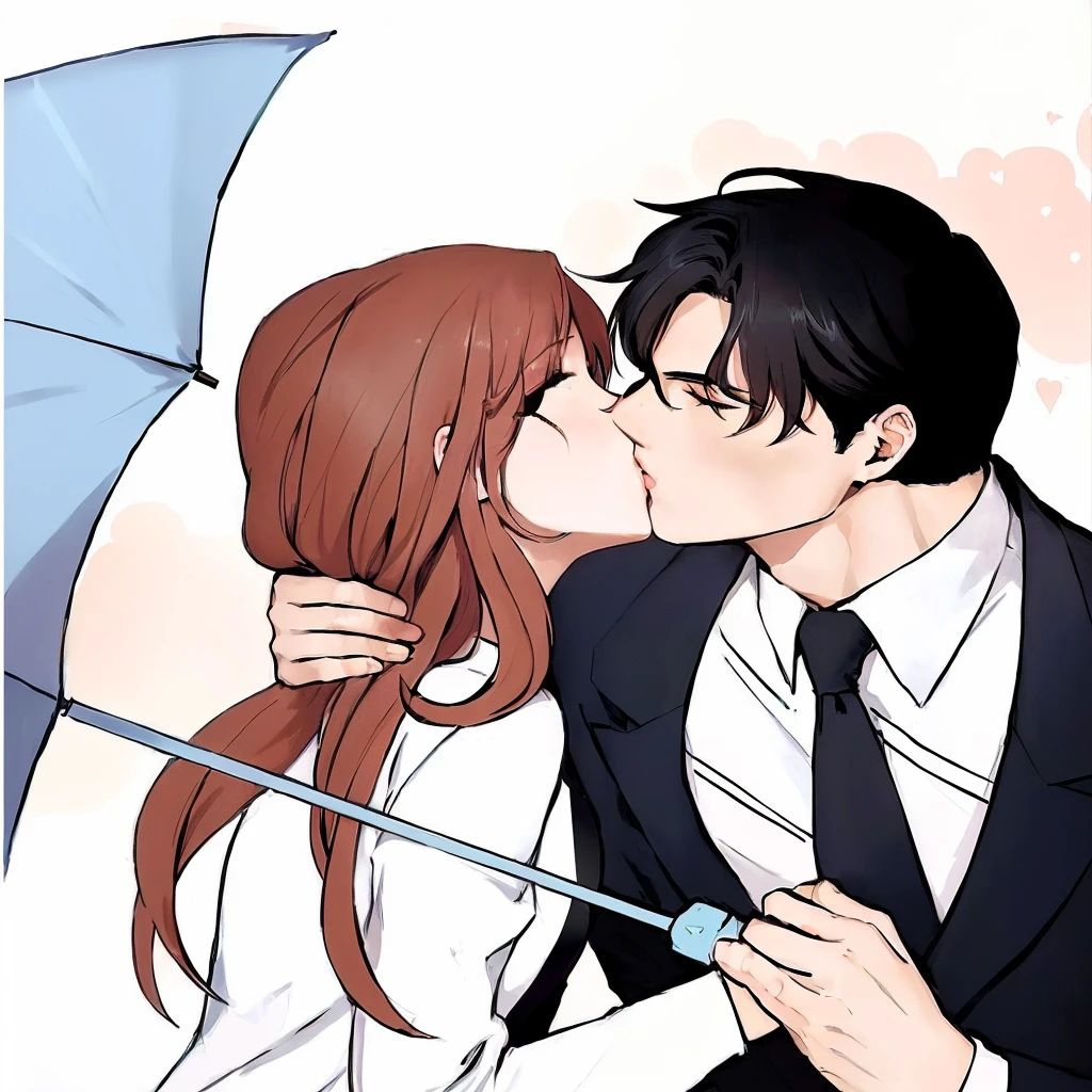 anime couple kissing under umbrella in the rain, kissing together cutely, kissing together, shoujo romance, official fanart, marton gyula kiss ( kimagu ), lovely kiss, manhwa, ( ( ( yoshinari yoh ) ) ), kissing each other, they are in love, kiss mouth to mouth, sakimichan and frank franzzeta