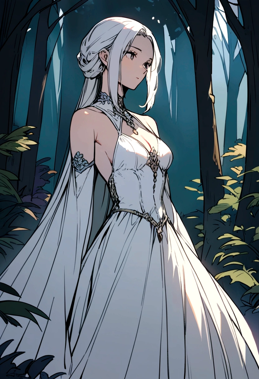 A 2D woman in a forest