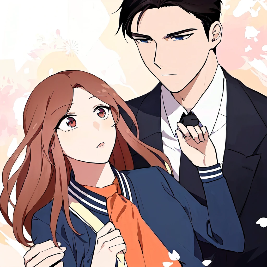 anime image of a man and woman in a suit and tie, shoujo romance, manhwa, official fanart, in anime style, sankakucomplex anime image, shoujo manga, in an anime style, high quality fanart, marin kitagawa fanart, shuushuu anime image, official art, illustrative!!, sui ishida art manga