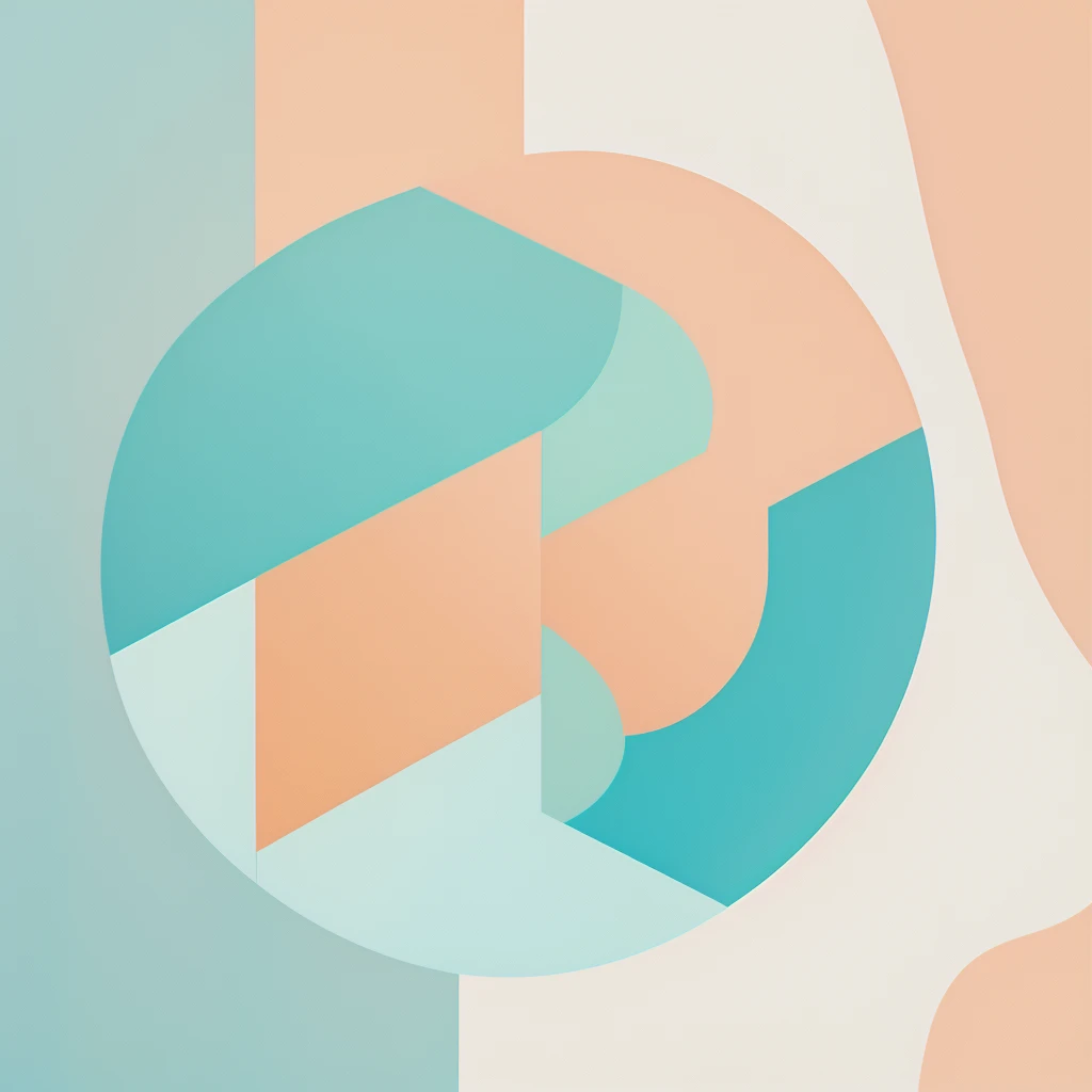 Abstract summer illustratin, minimal, vector, combination of natural and geometric, two-dimensional, using color code 00CCCC tone, cyan pastel color, #00CCCC #FCEB8F