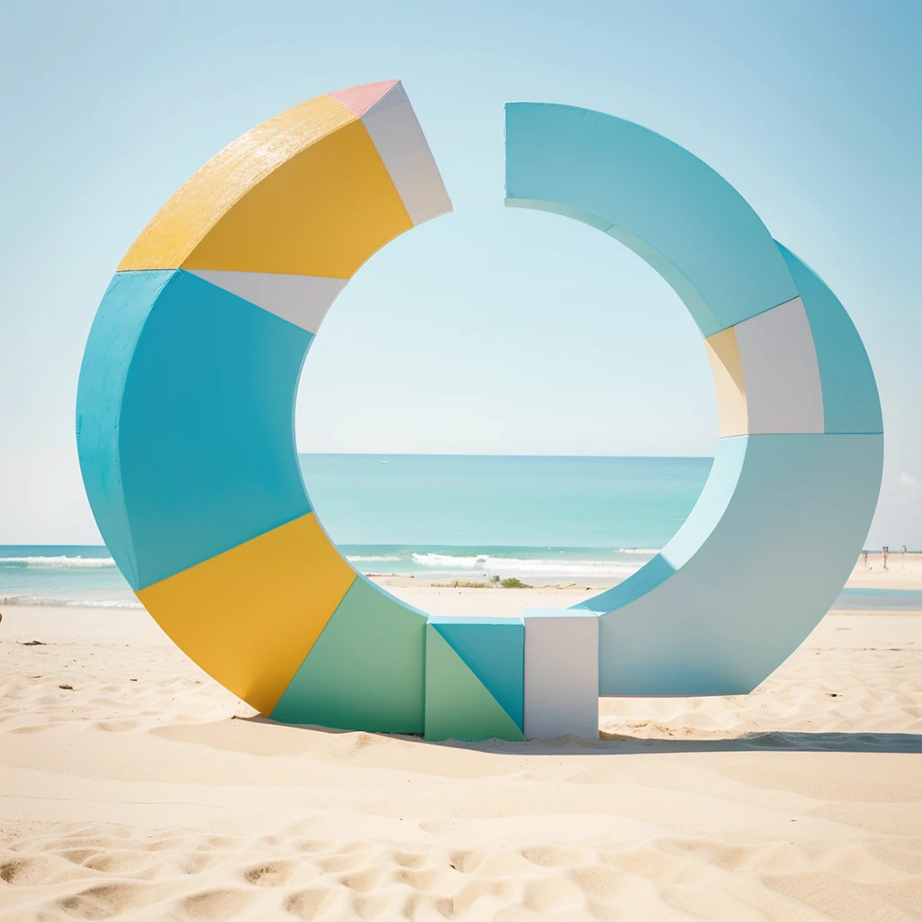 Abstract summer illustratin, minimal, vector, combination of natural and geometric, two-dimensional, using color code 00CCCC tone, cyan pastel color, #00CCCC #FCEB8F
