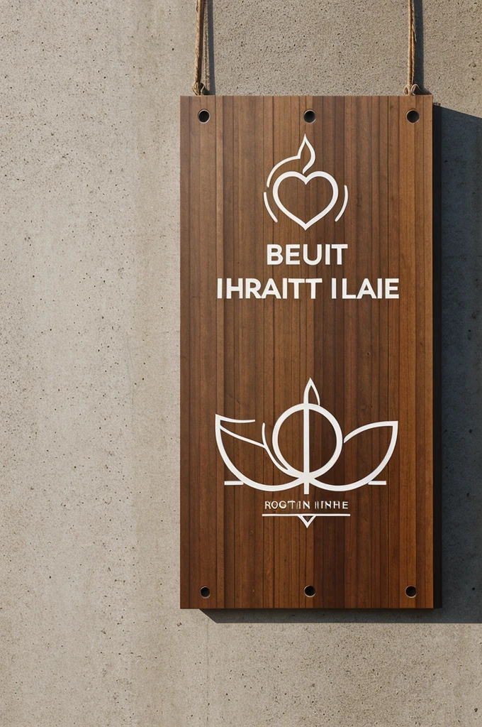 Create a logo for a company that means INSPIRE HEALTH and nature. Create it on a minimalist wooden sign, should say: BORN BEAUTY