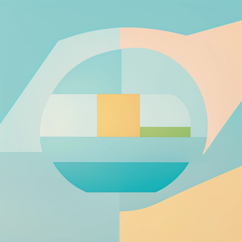 Abstract summer illustratin, minimal, vector, combination of natural and geometric, two-dimensional, using color code 00CCCC tone, cyan pastel color, #00CCCC #FCEB8F