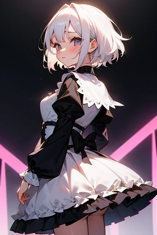 Short white hair, blush, Headbang 2.、cute、Beautiful woman、Idol clothes、Gothic ta、background is paris、Gorgeous outfit、