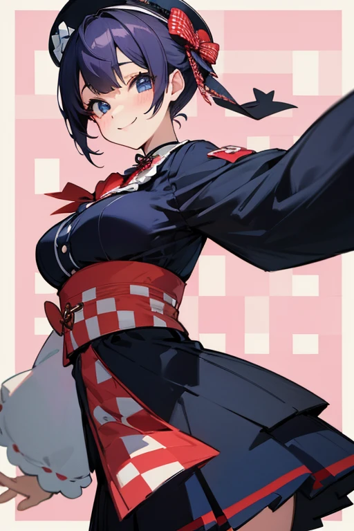 MS. cute、Taisho、Checkerboard Pattern、Beautiful Eyes、Embarrassing、Navy Blue and Red、A special smile、mini skirt、Medium breast、