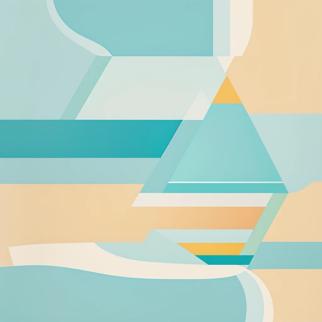 Abstract summer illustratin, minimal, vector, combination of natural and geometric, two-dimensional, using color code 00CCCC tone, cyan pastel color, #00CCCC #FCEB8F