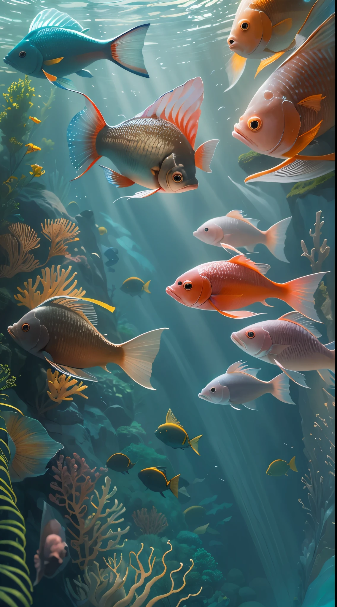 engine unreal:1.4,ultra HD,the best quality:1.4, photorrealistic:1.4, texture skin:1.4, Masterpiece artwork:1.8,beautfull woman, the fascinating world beneath the surface of the sea. Create an enchanting backdrop with vibrant corals, Exotic fish Use SeaArt techniques to add a dream, Image quality out of this world.