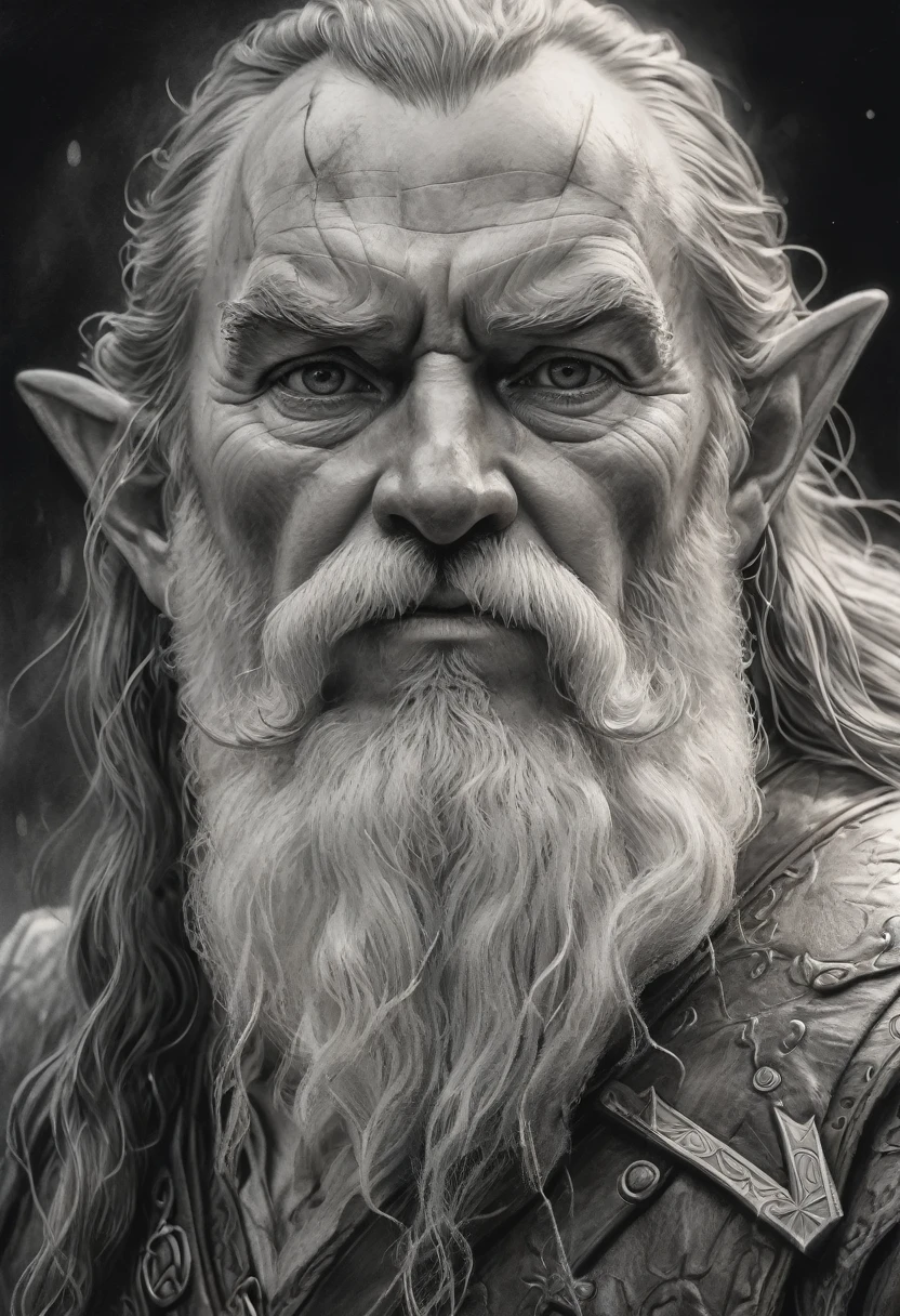 stunning black and white graphite sketch of Gimli, up close shot, from The Lord Of The Rings trilogy, in dynamic pose, by Anna Razumovskay, (by Alyssa Monks:1.1), by Joseph Lorusso, by Lilia Alvarado, beautiful lighting, sharp focus, 8k, high res, (pores:0.1), (sweaty:0.8), Masterpiece, Nikon Z9, Award - winning photograph, --ar 16:9 --style raw --stylize 750 --niji 6, perfect composition, beautiful detailed intricate insanely detailed octane render trending on artstation, 8 k artistic photography, photorealistic concept art, soft natural volumetric cinematic perfect, wide angle view