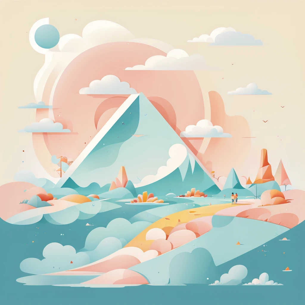 Abstract summer illustratin, minimal, vector, combination of natural and geometric, two-dimensional, using color code 00CCCC tone, pastel color