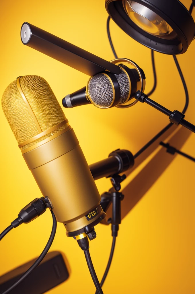 Yellow background with visible microphone with happy face