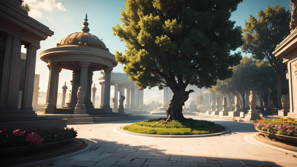 there is a tree that is in the middle of a fountain, golden sacred tree, 3 d render beeple, fantasy tree, surreal concept art, highly detailed surreal vfx, surrealism 8k, fantasy style 8 k octane render, artgem and beeple masterpiece, 4k highly detailed digital art, 4 k surrealism, 8 k high detail concept art