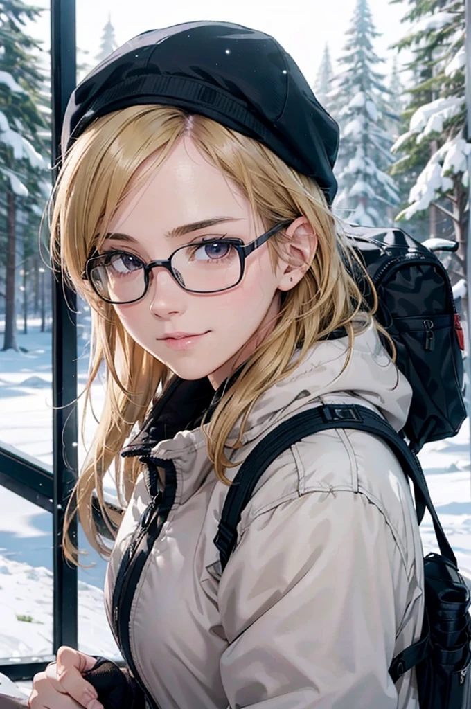 最high quality, high quality, High resolution, high quality texture, high quality shadows, High resolution, Beautiful details, Detailed CG, Detailed Texture, Realistic representation of face, Realistic, colorful, delicate, Cinematic Light, Side light, Lens flare, Ray Tracing, sharp concentrated, (1 Girl,concentrated:1.3), ( Intricate details, compensate, PureErosFaceV1:0.5), (細部まで美しいdelicateな顔, 緻密で美しいdelicateな瞳, Perfect Facial Proportions, Dense skin, Optimal ratio of four fingers to one thumb,  Modest chest, Beautiful Hips, Smooth upper abdomen, blue eyes ,cold weather jacket ,cold weather pants ,knit hat ,cold weather gloves ,trekking backpack ,glasses ,hiking,lapland ,snow field ,long trail ,adventure journey ,night,Northern Lights ,winter,the gaze of true love, lips of temptation, A look full of compassion ,a smile full of love, i love you, Acting lovey-dovey, waist up, 35 years old, hiking,house wife, air fortress hair, blonde hair