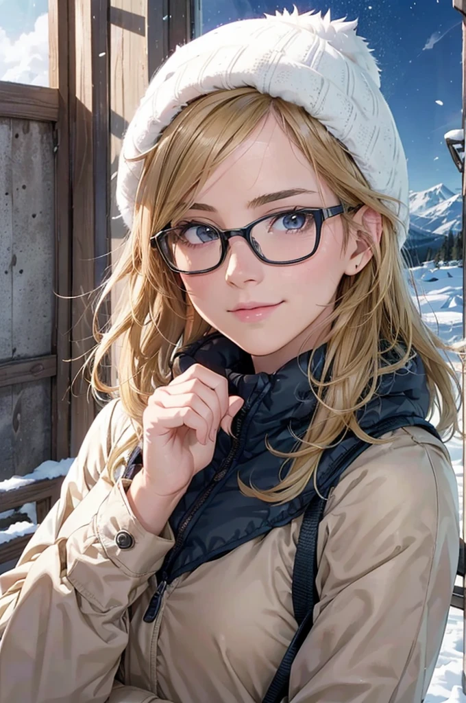 最high quality, high quality, High resolution, high quality texture, high quality shadows, High resolution, Beautiful details, Detailed CG, Detailed Texture, Realistic representation of face, Realistic, colorful, delicate, Cinematic Light, Side light, Lens flare, Ray Tracing, sharp concentrated, (1 Girl,concentrated:1.3), ( Intricate details, compensate, PureErosFaceV1:0.5), (細部まで美しいdelicateな顔, 緻密で美しいdelicateな瞳, Perfect Facial Proportions, Dense skin, Optimal ratio of four fingers to one thumb, Modest chest, Beautiful Hips, Smooth upper abdomen, blue eyes ,cold weather jacket ,cold weather pants ,knit hat ,cold weather gloves ,trekking backpack ,glasses ,hiking,lapland ,snow field ,long trail ,adventure journey ,night,Northern Lights ,winter,the gaze of true love, lips of temptation, A look full of compassion ,a smile full of love, i love you, Acting lovey-dovey, waist up, 35 years old, hiking,house wife, air fortress hair, blonde hair