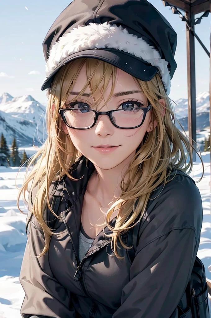 最high quality, high quality, High resolution, high quality texture, high quality shadows, High resolution, Beautiful details, Detailed CG, Detailed Texture, Realistic representation of face, Realistic, colorful, delicate, Cinematic Light, Side light, Lens flare, Ray Tracing, sharp concentrated, (1 Girl,concentrated:1.3), ( Intricate details, compensate, PureErosFaceV1:0.5), (細部まで美しいdelicateな顔, 緻密で美しいdelicateな瞳, Perfect Facial Proportions, Dense skin, Optimal ratio of four fingers to one thumb, Modest chest, Beautiful Hips, Smooth upper abdomen, blue eyes ,cold weather jacket ,cold weather pants ,knit hat ,cold weather gloves ,trekking backpack ,glasses ,hiking,lapland ,snow field ,long trail ,adventure journey ,night,Northern Lights ,winter,the gaze of true love, lips of temptation, A look full of compassion ,a smile full of love, i love you, Acting lovey-dovey, waist up, 35 years old, hiking,house wife, air fortress hair, blonde hair