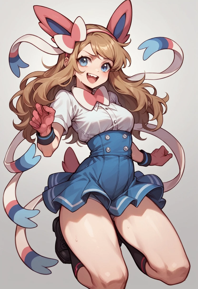 Pokemon trainer Serena doing a Sylveon bodypaint cosplay