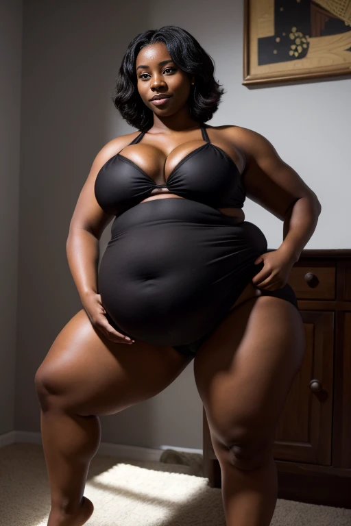 Natural photography of a 18 years old, gorgeous cute nigerian girl, smirk, freckles, (dark skin:1.6), black sports bra, black bikini, leaning over, black hair, normal bust, locks eyes into the camera, symmetrical eyes, symmetrical face, photorealistic, photography, path tracing, specular lighting, volumetric face light, path traced hair, visible shadows, intricate, elaborate, curvy body, plump body, huge big ass, thick body, curvy body type, voluptuous body type, busty body type, thick body type, big chest, big