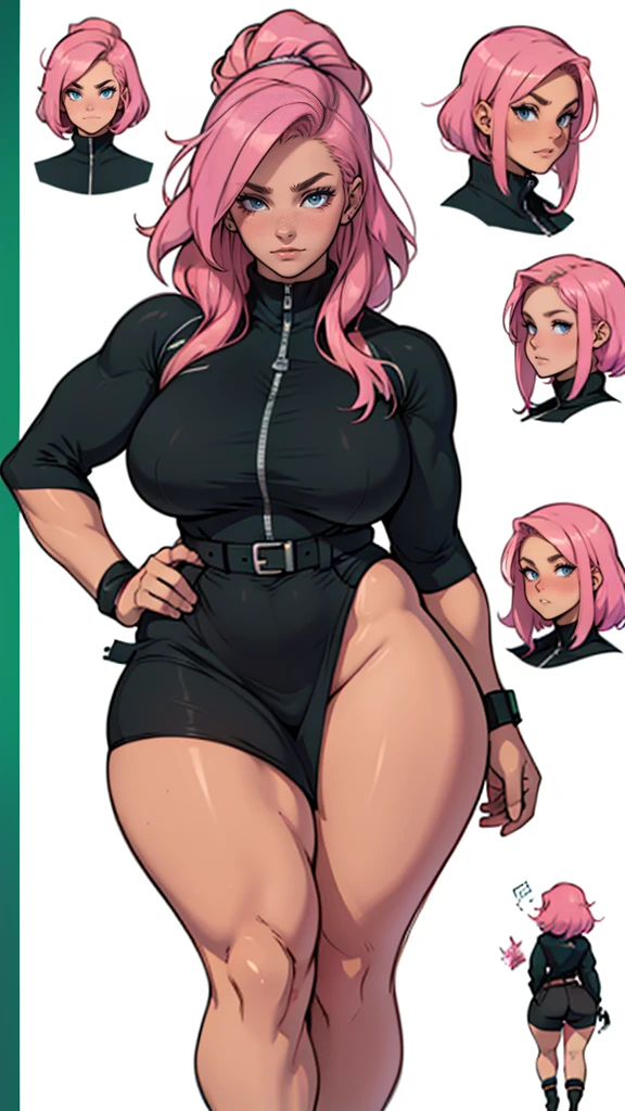 tall woman , high-waist e seios gota, Kale, mulher pelada Kalea, high skinny thighs, Legs long, high-waist, Kale sem roupa enorme enorme ((work of art)),(((best qualityer))),((character design sheet)) ,((Vulgar)) , voluptuous girl, ssmile,((between the breasts)) , , pink hair, pink hair