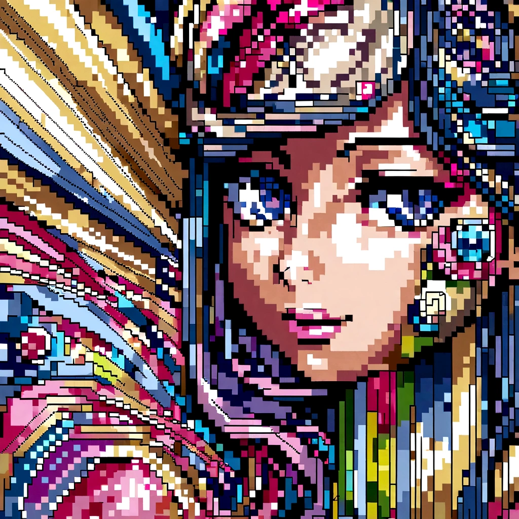 Digital 3dPixel Art,young lady leaves,abstract,Professional painting